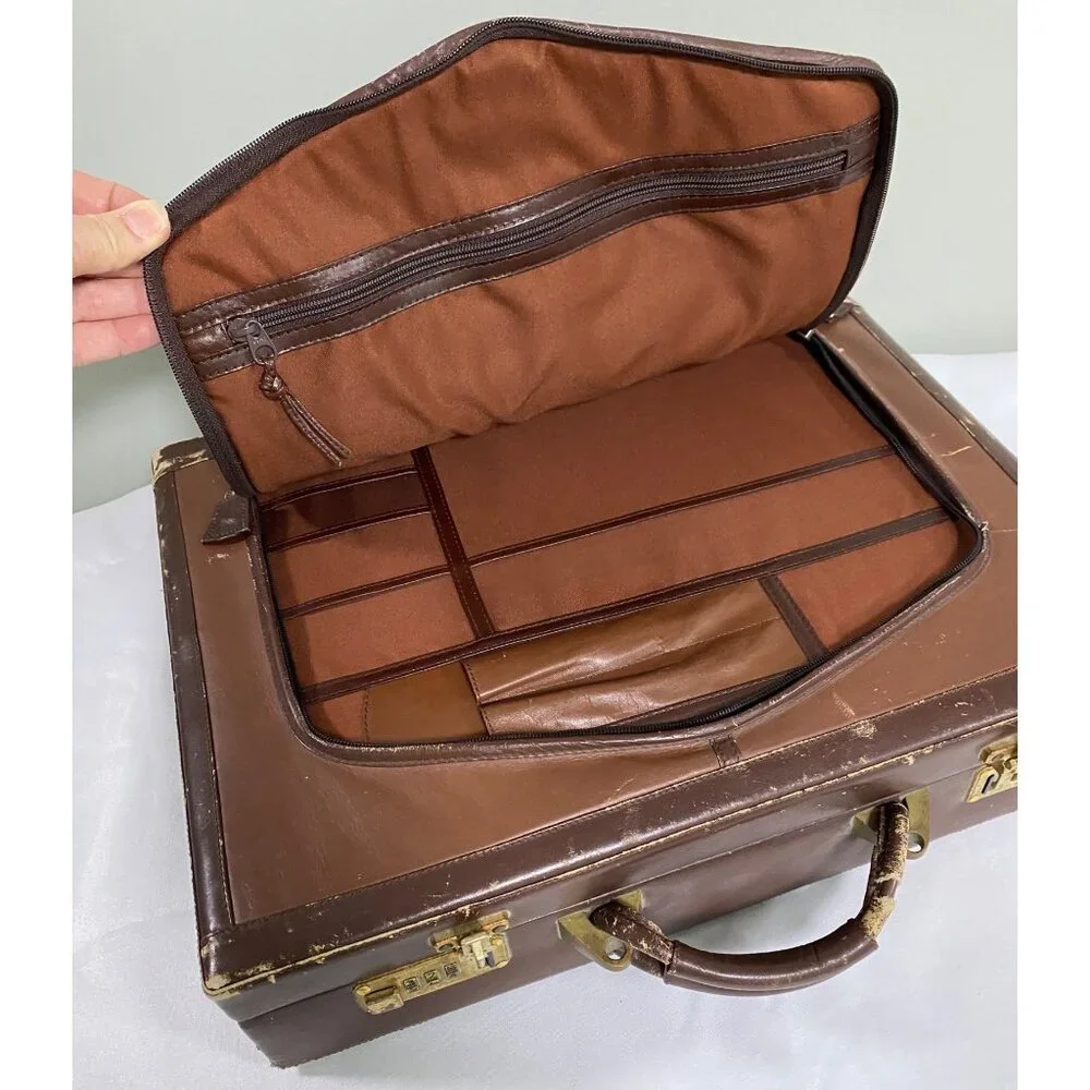 Vintage LAND Leather Briefcase 4” wide with brass combination locks